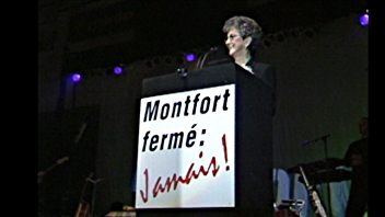 Gisèle Lalonde au grand rassemblement pour la survie de l'Hôpital Montfort. Source : ICI Radio-Canada