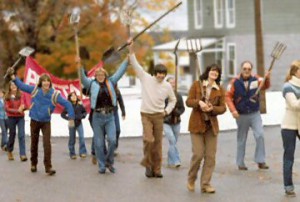 Le 9 octobre 1979 : Les élèves vont réclamer un terrain pour l'école de la Huronie. Source :  l'École secondaire de la Huronie (1979-1980)
