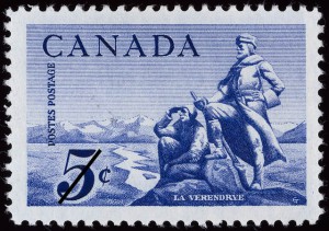 Timbre La Vérendrye. Souce : Bibliothèque et Archives du Canada / Société canadienne des postes.