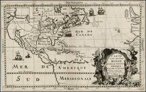 Carte D'Un Nouveau Monde, entre le Nouveau Mexique, et la Mer Glacialle Novellement decouvert par le R.P. Louis Hennepin, 1683 (1698). Source : Barry Lawrence Ruderman Antique Maps, Inc. 