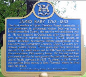 Plaque en l'honneur de James Baby. Source : site Web des Plaques historiques de l'Ontario.