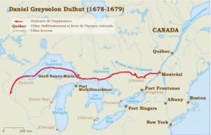 Itinéraire de Daniel Greyson Dulhut. Tiré du Musée canadien de l'histoire.